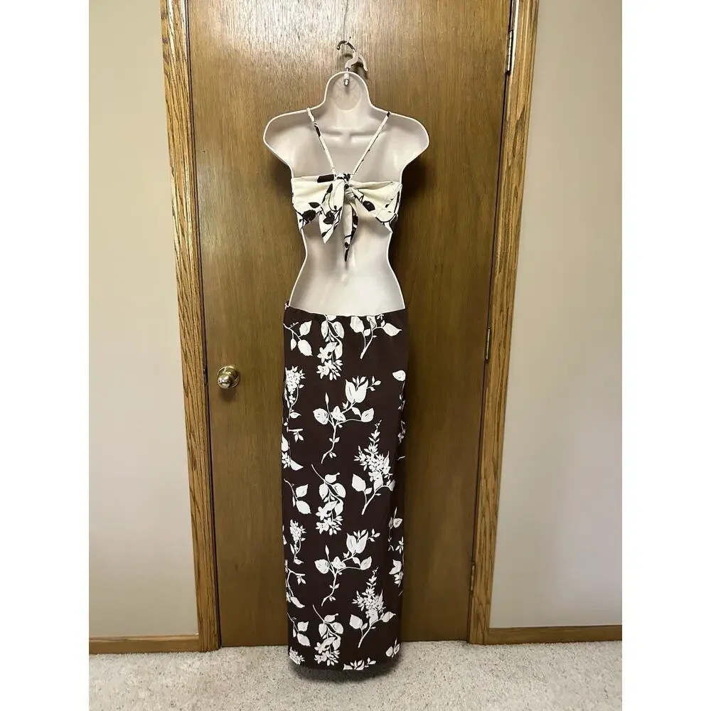 Abercrombie & Fitch size LT Large Tall Dress Cutout Midi/Maxi Floral Brown F26